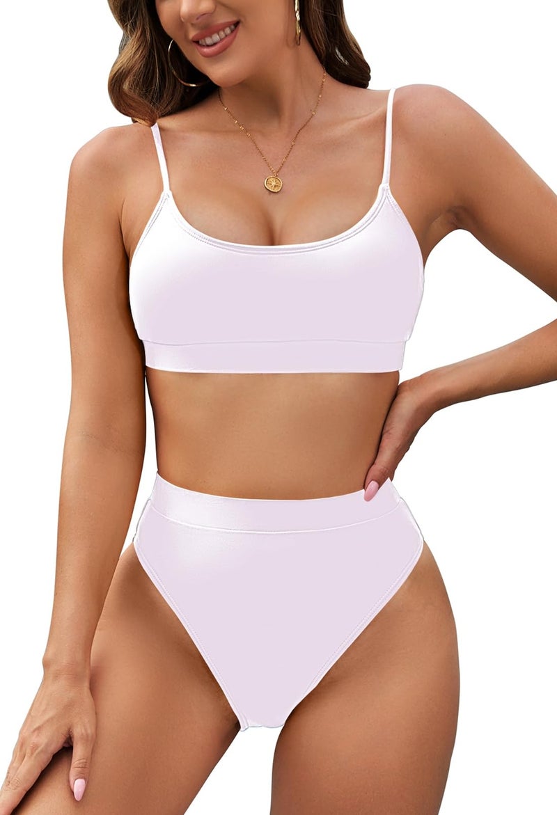 Pink Queen Women's Push Up High Waisted Cheeky Two Piece Bikini Set White M - Image 1